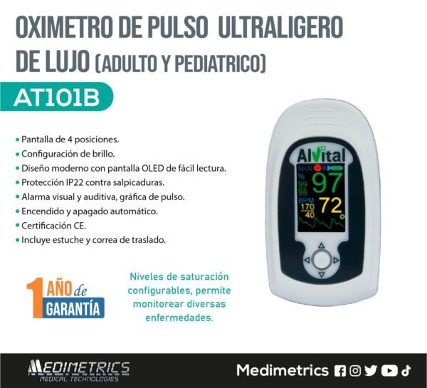 Oxímetro de Pulso Ultraligero de Lujo - AT101B
