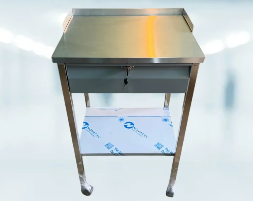 Mesa Pasteur Cromada con Cajón y Cerradura